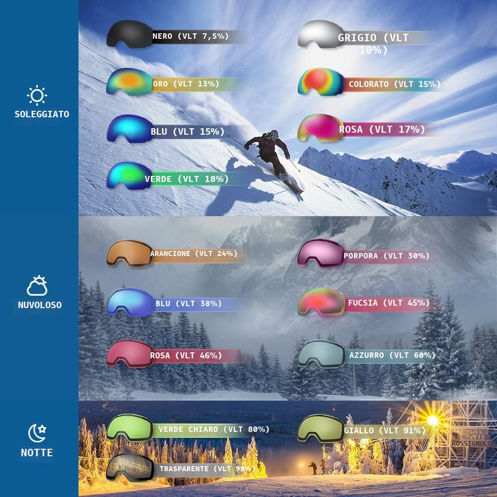 OutdoorMaster Maschera da Sci OTG Premium Unisex, Antiappannamento Maschera Snowboard, Protezione UV al 100% Occhiali da Sci, Maschere Sci per Uomo, Donna, Ragazzi e Ragazze