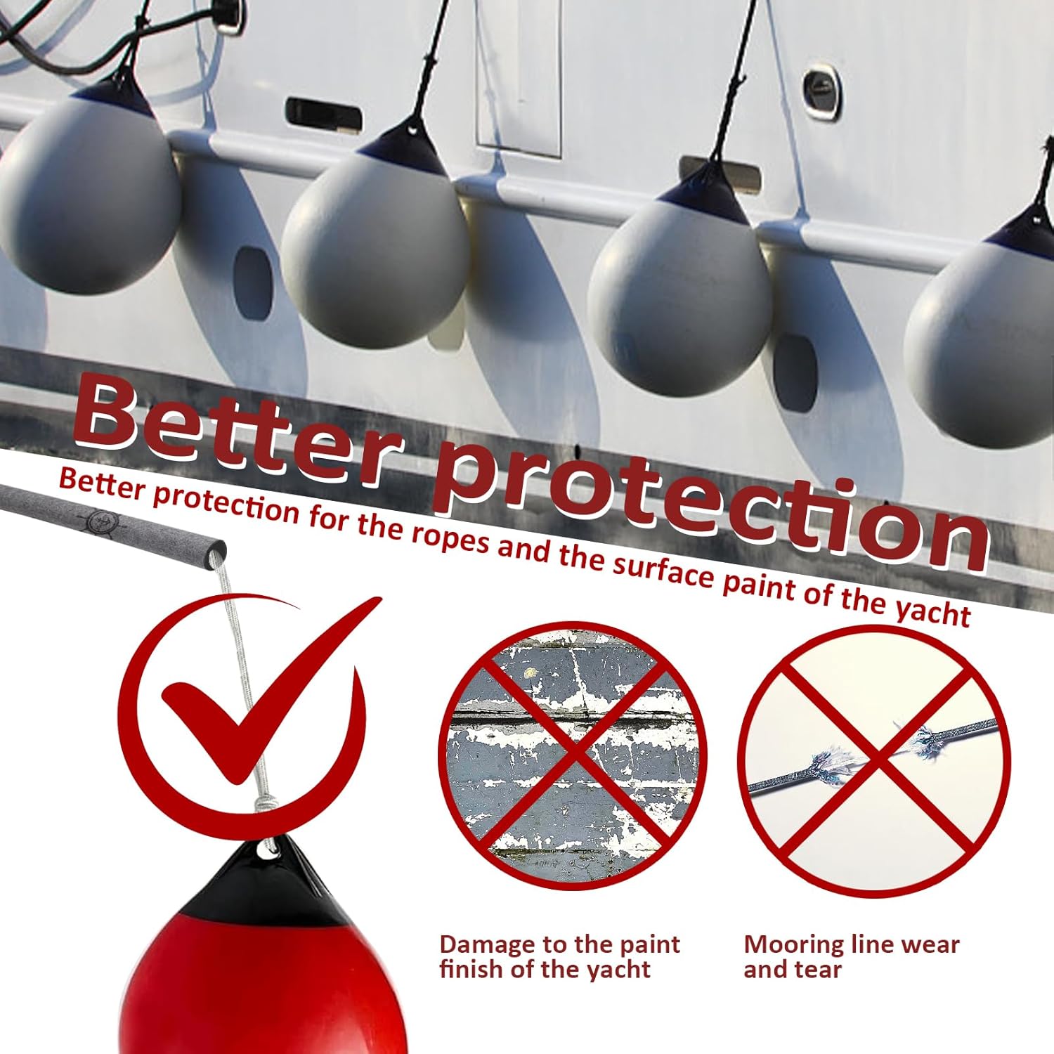 Dock Line Chafe Guards - Heavy Duty Marine Rope Protectors | UV Resistant, Anti-Squeak Boat Dock Bumper Guards | Removable Line Sleeves for Docking, Mooring & Boat Fender Protection (6 Pack)
