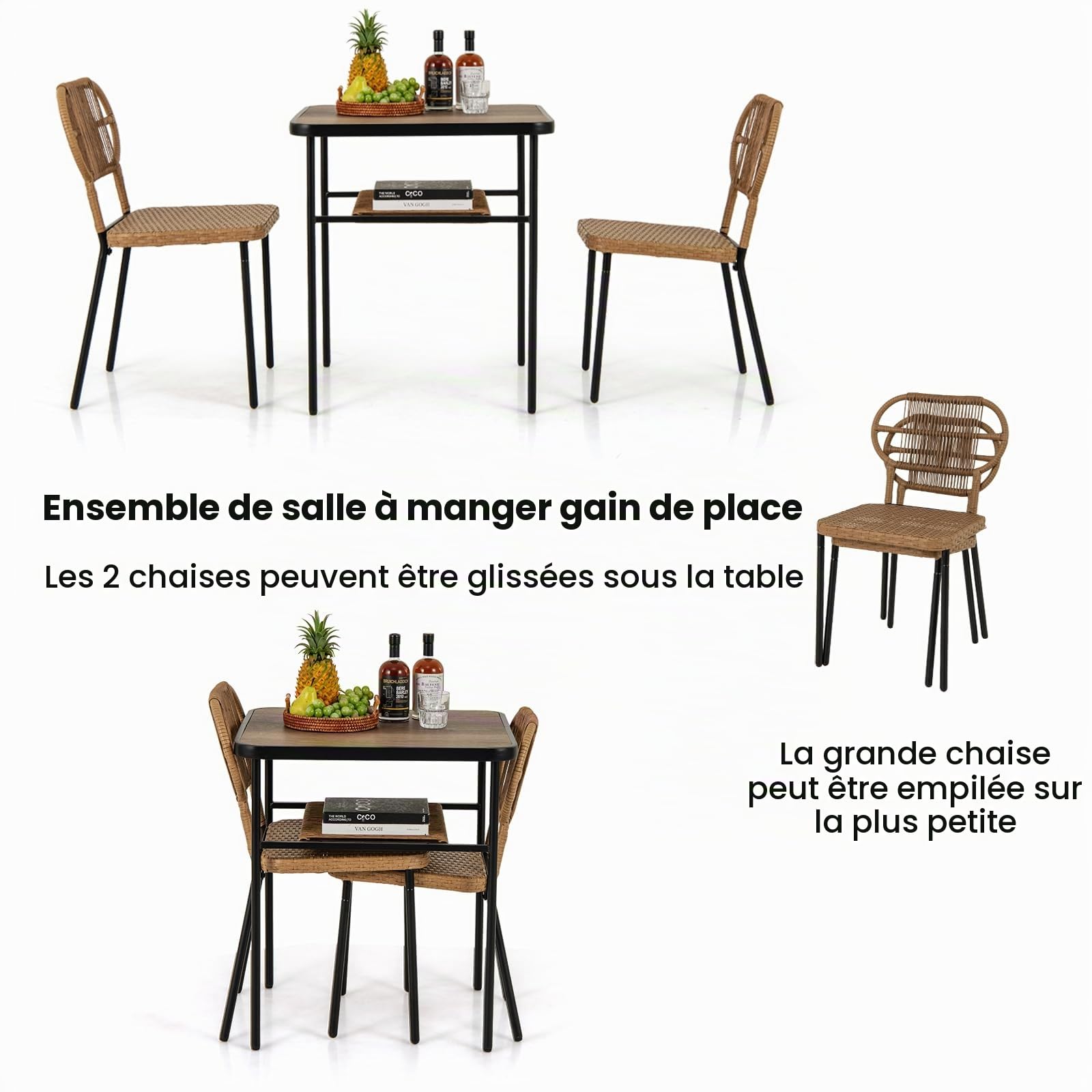 LIFEZEAL Ensemble Table à Manger avec 2 Chaises pour Jardin Extérieur