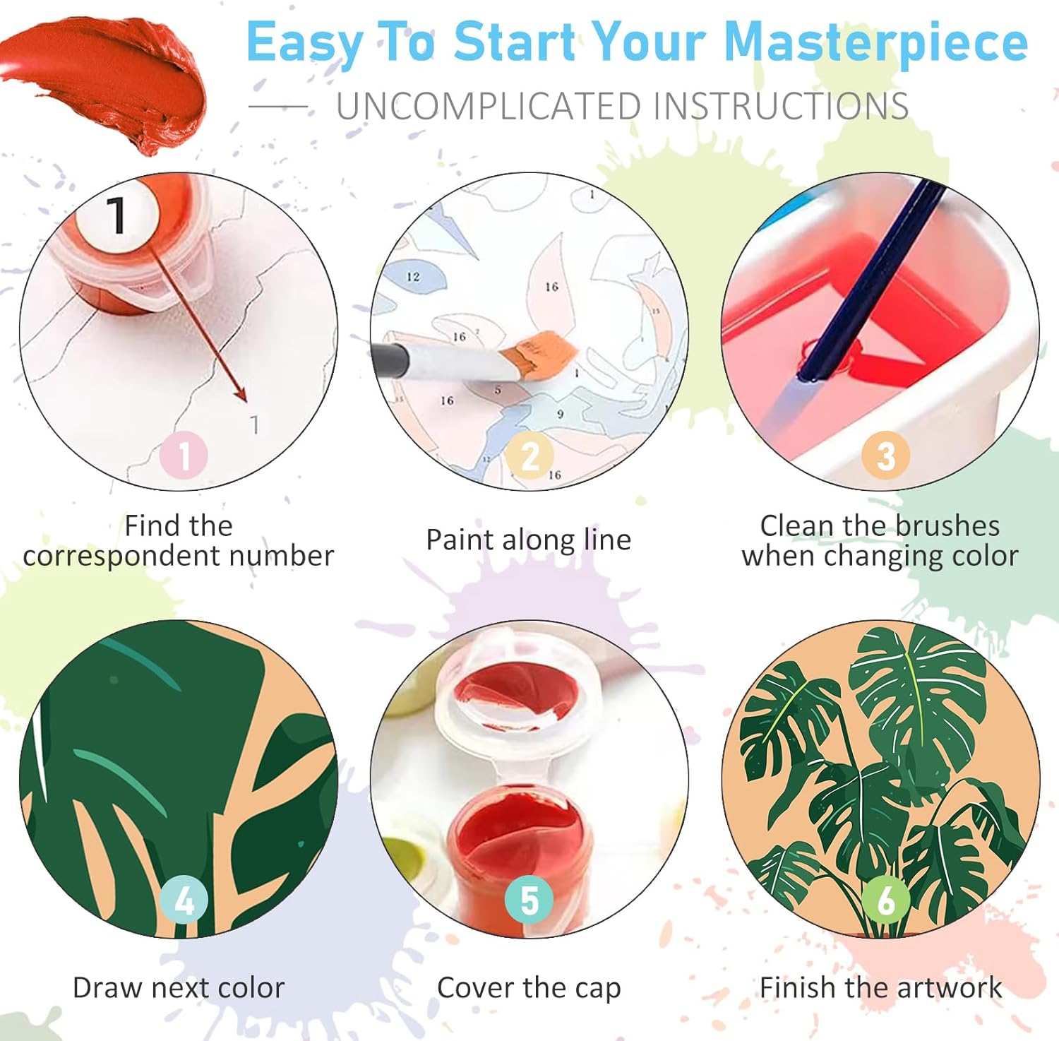 6 Pack Paint by Numbers Kit for Adults Beginners - 8x12 Inch Plant Adult Paint by Number Kits on Canvas, Potted Green Plant DIY Acrylic Oil Number Painting Kits for Adults, Perfect for Gift Home Decor