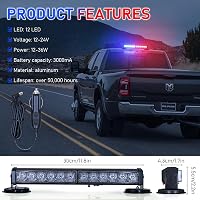 Dinfu 12" LED Figyelmeztető Fénysor - Kék-Piros Villogó Vészjelző Lámpa 14 Üzemmóddal - Autó, Teherautó, Traktor Kompatibilis - 12V Szivargy 5