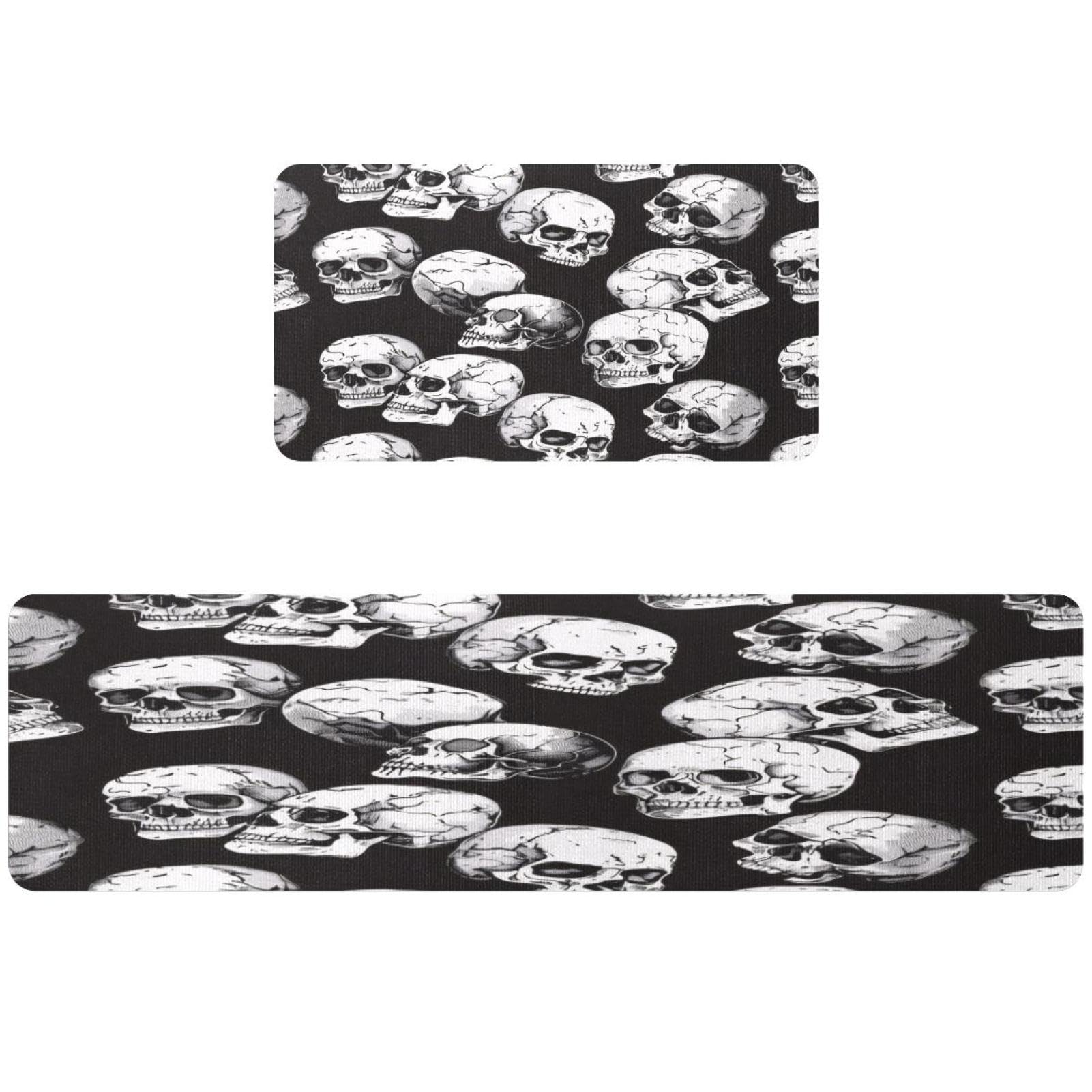 Tapetes de cocina de calavera negra VAPOKF lavables y absorbentes set de 2 piezas