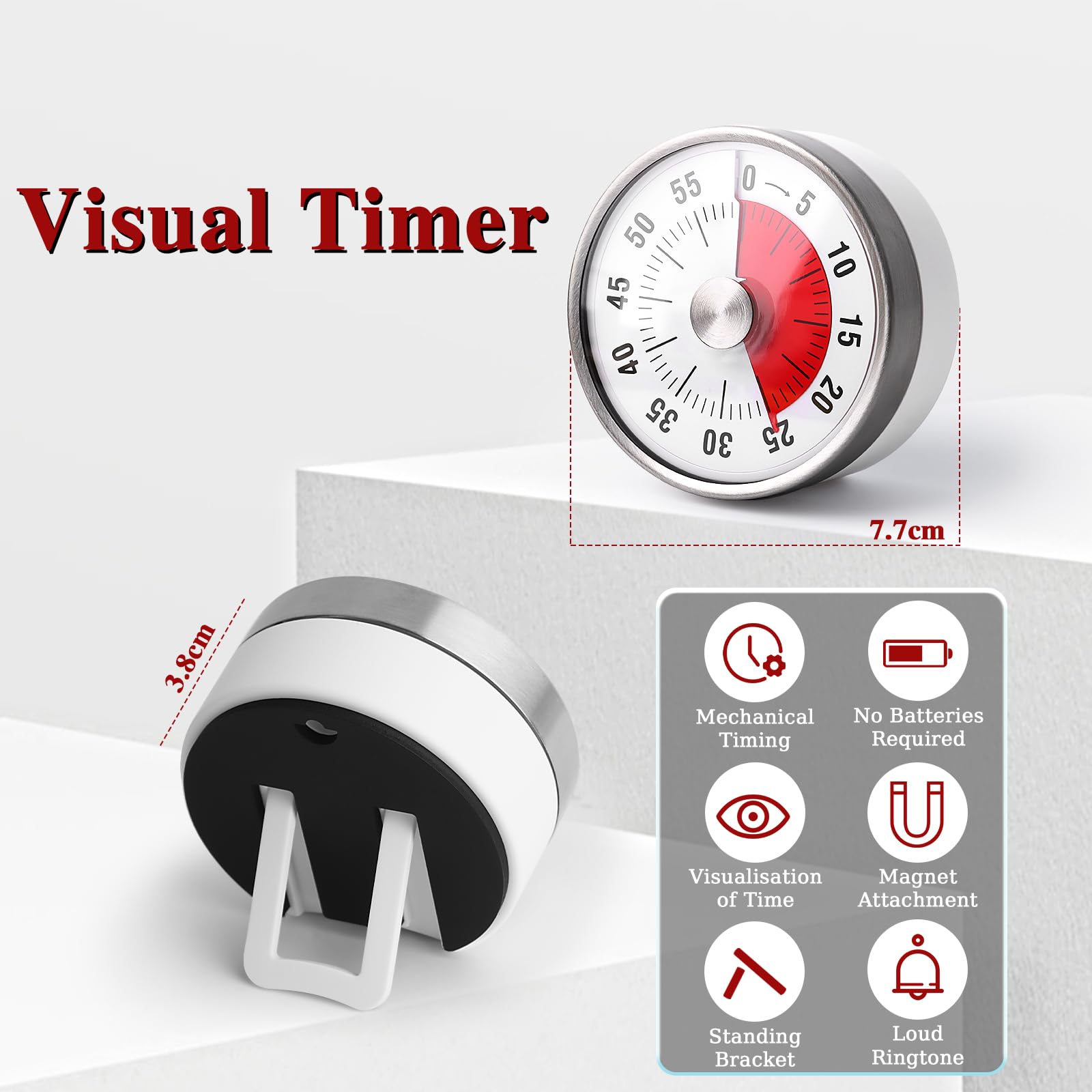 Minuteur Visuel Mécanique 60 Min | Timer Enfant Magnétique Pour Cuisine, École
