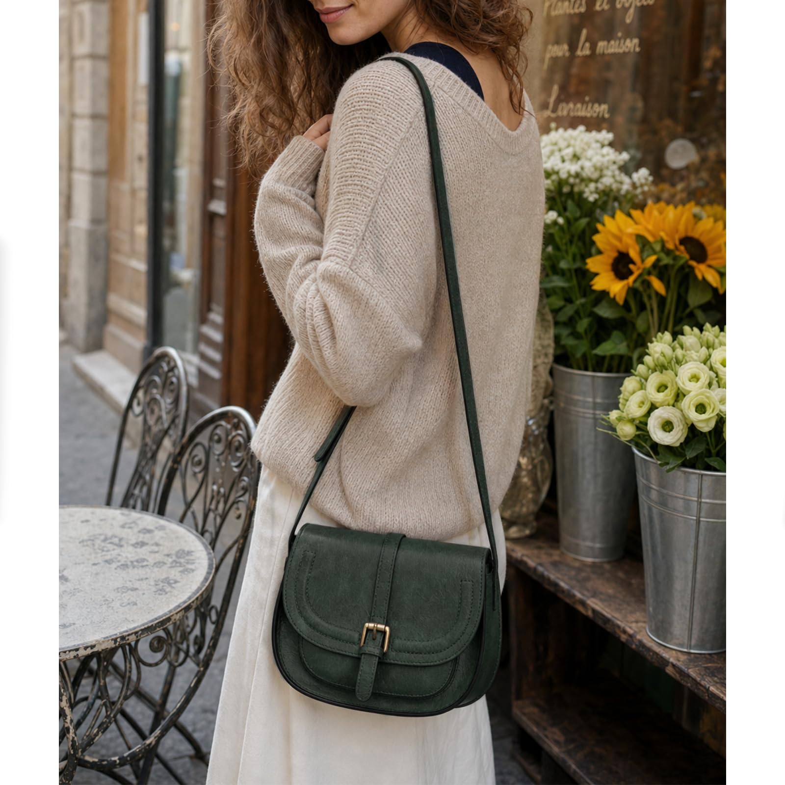 AFKOMST Crossbody Bag for Women Small Satchel and Shoulder Bag Vintage Saddle Handbags Vegan Leather