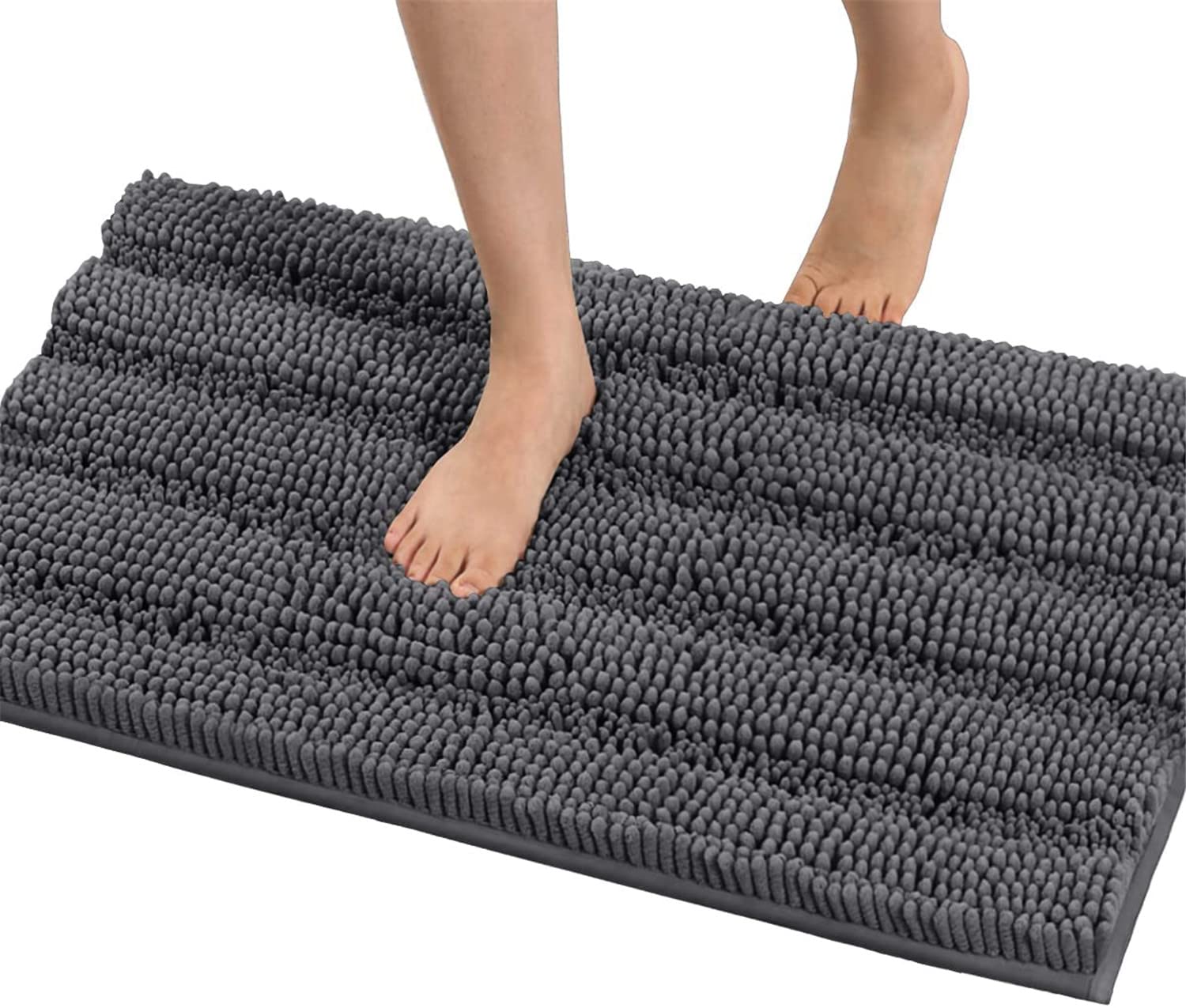 Lujosa alfombra de baño antideslizante de felpilla a rayas, suave y absorbente, de microfibra de pelo alto, de secado rápido, lavable, color aguamarina, 50 x 80 cm