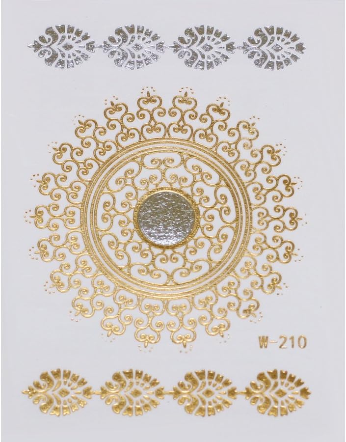Gold Silver | Metallic Jewelry Flash Tattoo Stickers W-210, 8x10cm