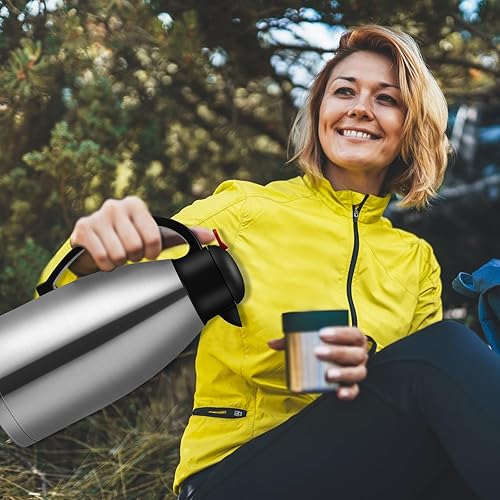 Miniatura 7 de Nuogo 2 jarras térmicas de café de 102 onzas con aislamiento de acero inoxidable de doble pared al vacío, olla térmica con cepillo para uso en casa