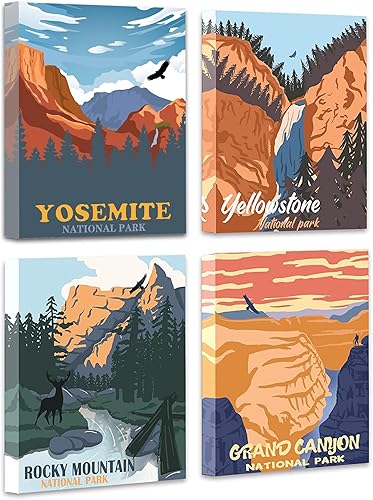 Arte de pared vintage del Parque Nacional | Decoración de pared de pintura de parque nacional, arte natural pintura abstracta de montaña (8 x 10
