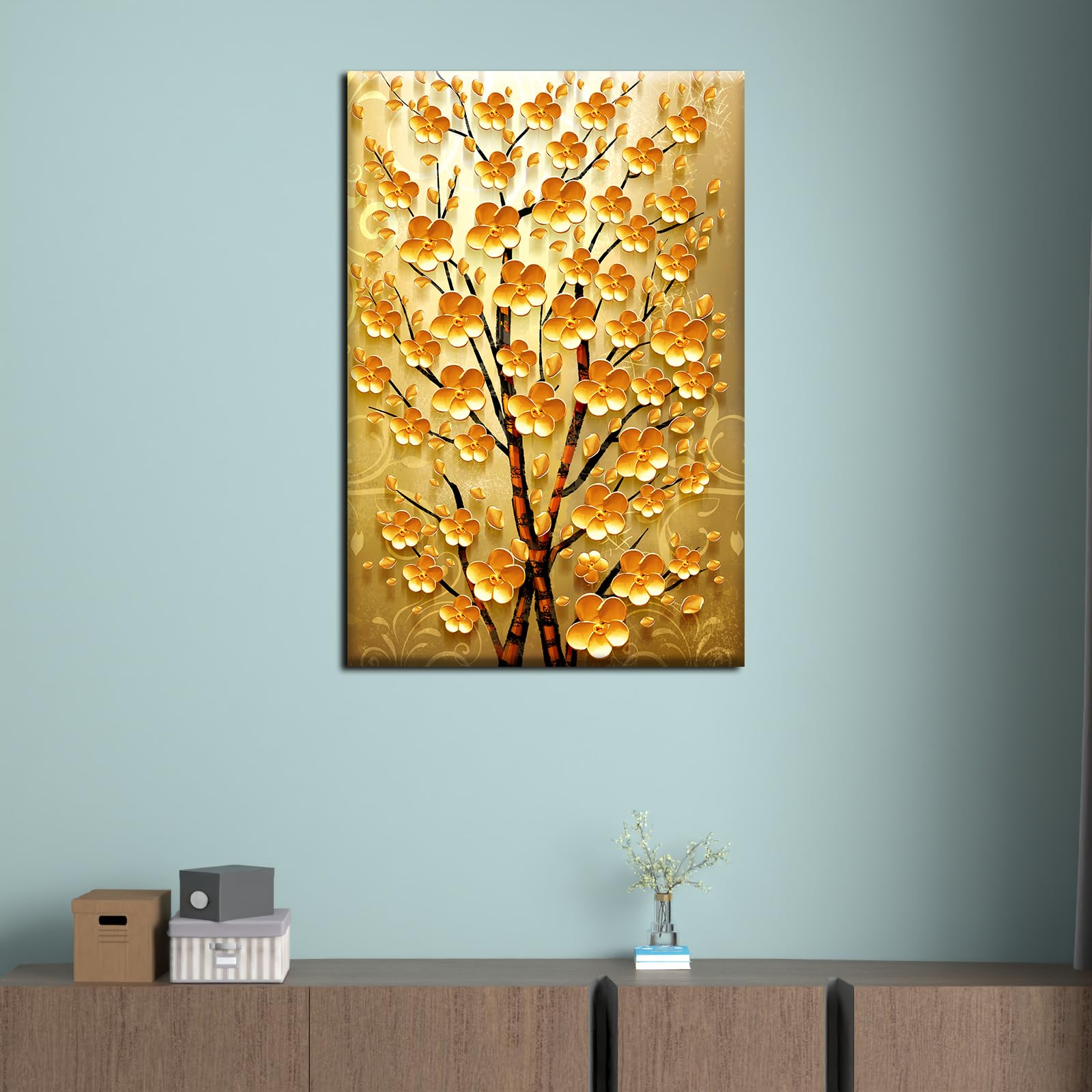 Amazon.co.jp: 金の木 アートパネル 1枚 飾り絵 北欧 植物 油絵 抽象画