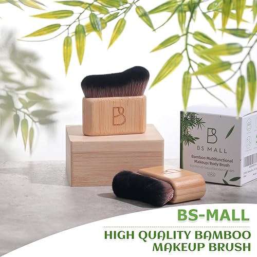 Miniatura 3 de BS-MALL Juego de 2 brochas de maquillaje autobronceadoras para el cuerpo, mango de bambú natural ecológico, cerdas sintéticas ultrasuaves, perfecto