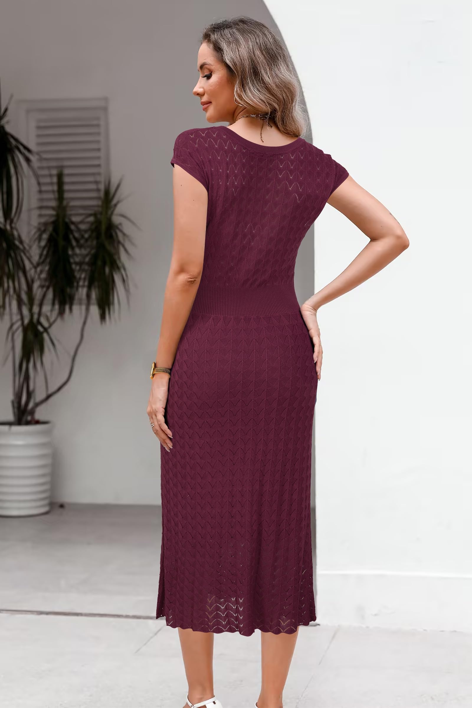 Newshows Sommerkleider Damen Rundhal Hohlstrick Sommer Business Arbeit Elegantes MidiKleid Freizeitkleid