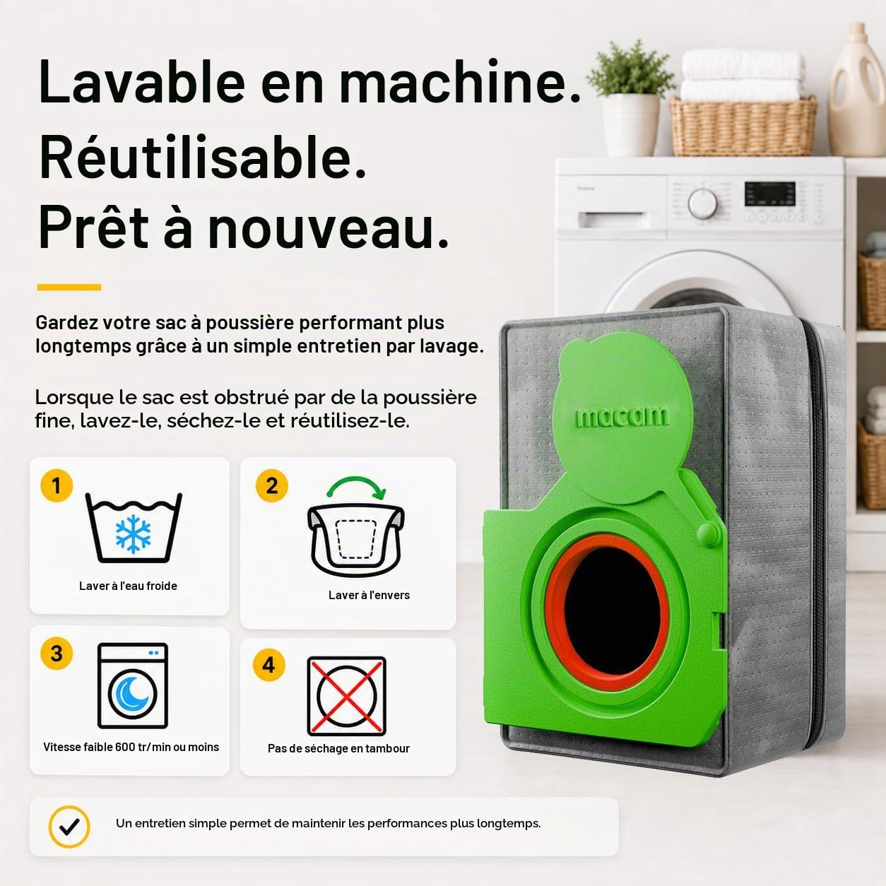 Macam Sac réutilisable compatible avec Festool CTL SYS, 4,5 l