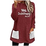 Womens Fleece Lined Sweatshirts Sherpa Fuzzy Sweater Long Sleeve Cute Tops Pullover Warm Winter Trendy Clothing