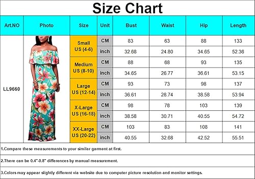 Vista 4 de LalaLin Vestido largo sexy con hombros descubiertos para mujer, estampado floral, manga con volantes, entallado, para salir a la noche, Hawaii