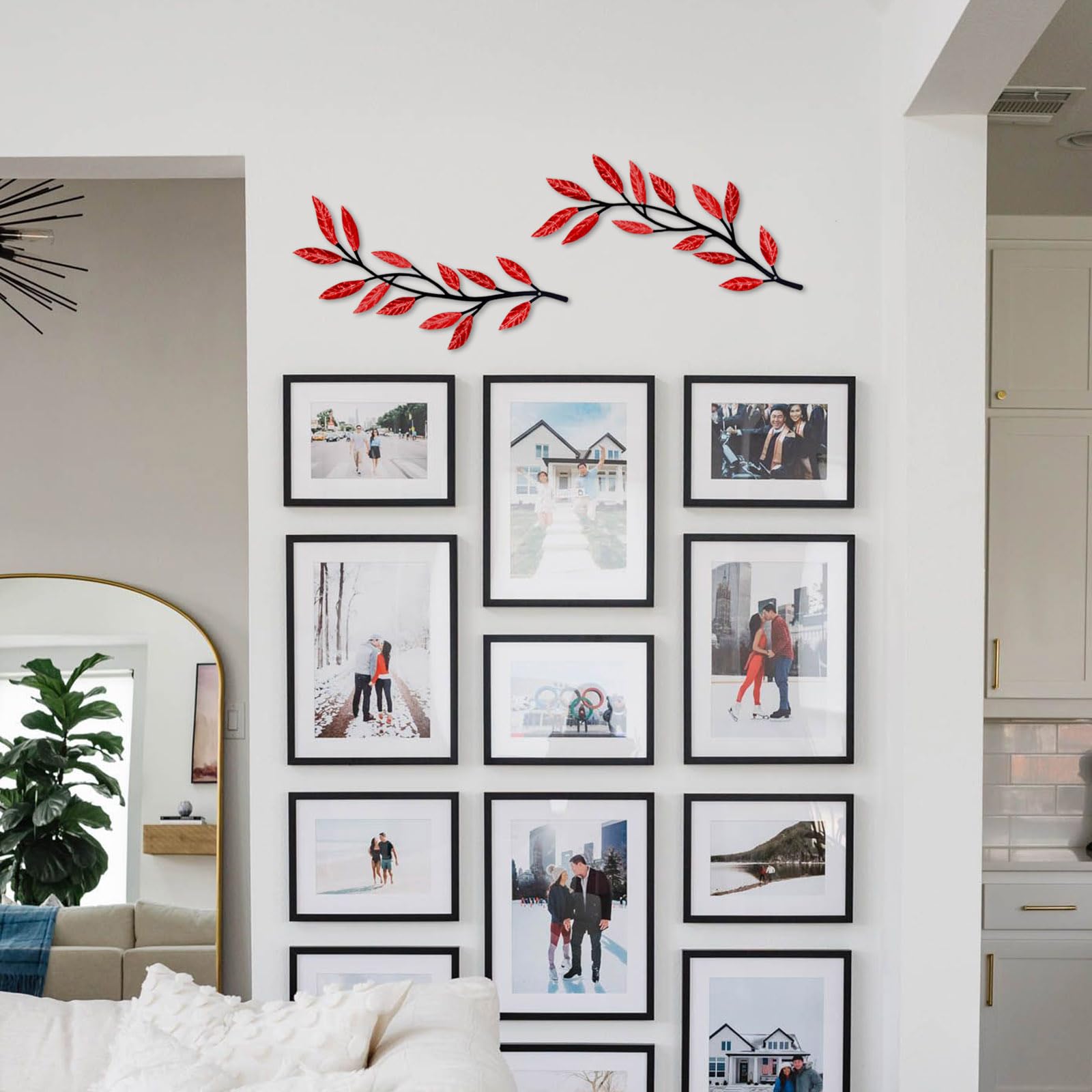 Déco Murale Métal 2 Pièces Arbre Feuilles - Ornement Maison Noir Rustique
