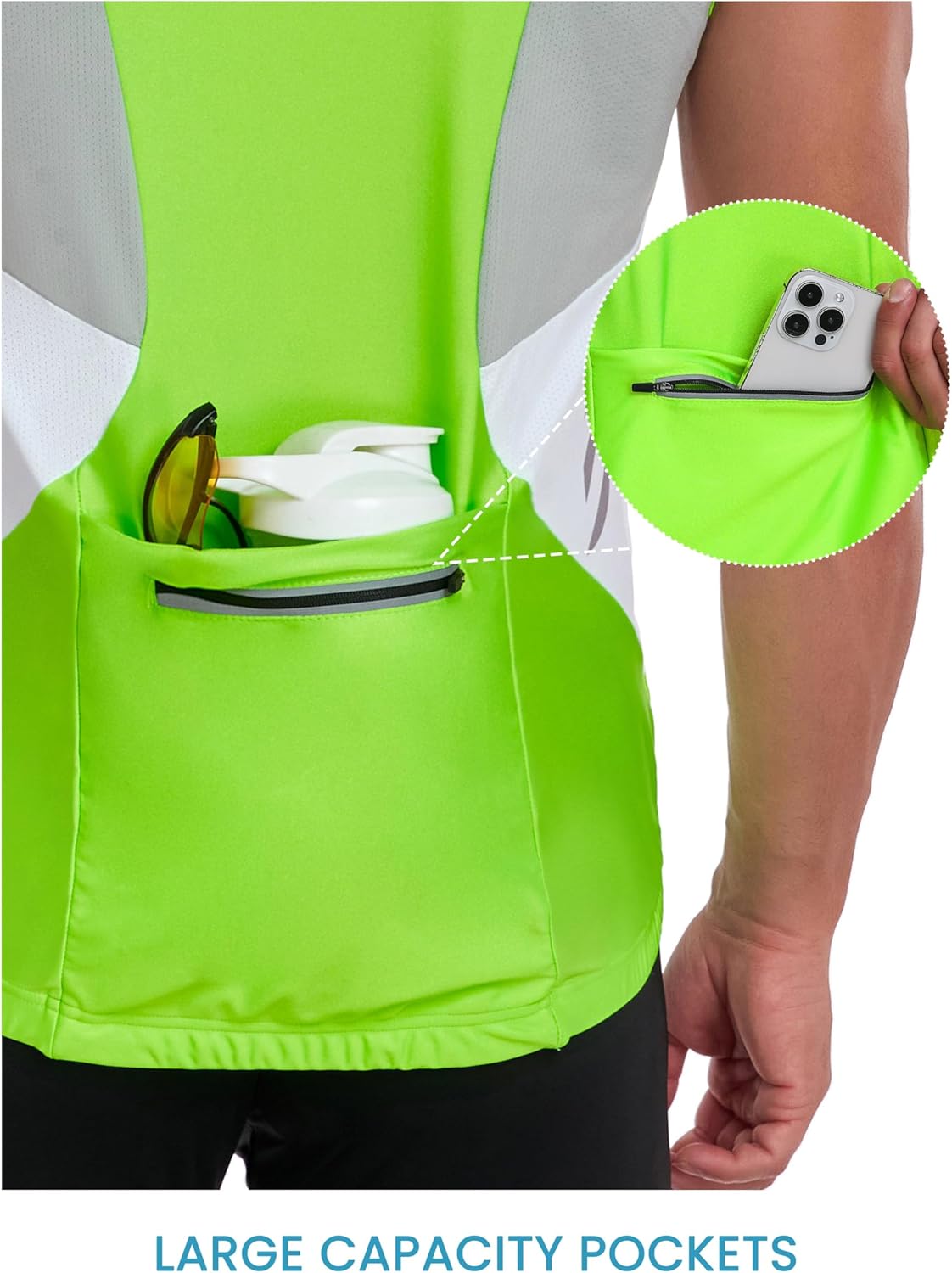 Little Donkey Andy Men's Half Zip Breathable Cycling Vests Reflective Sleeveless Jerseys Lightweight Bicycle Running - Image 3