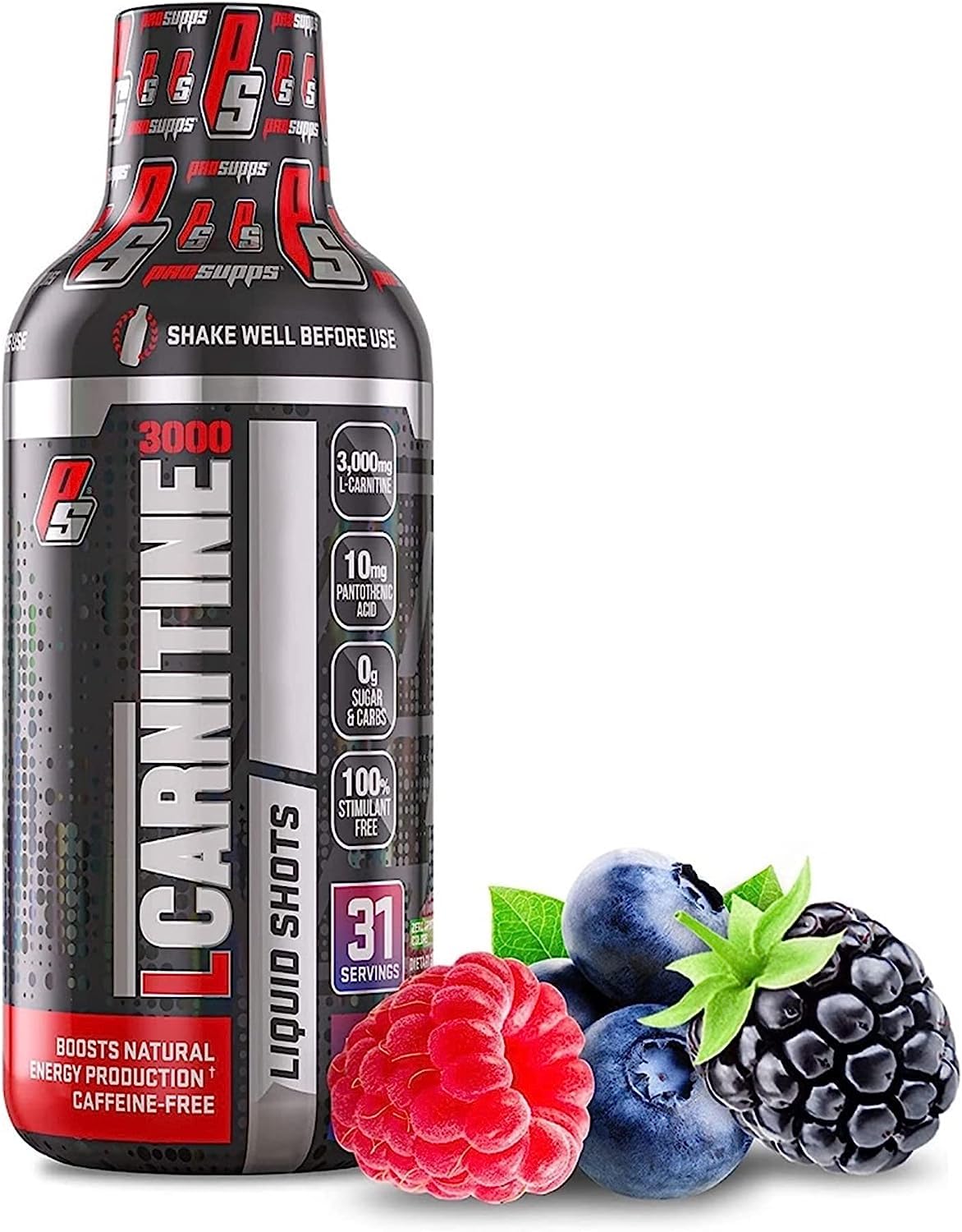 Pro Sup L-Carnitine 3000 Stimulant Free Liquid Shots for Men and Women - Workout Drink for Performance and Muscle Recovery, 31 Servings (473 ml, Berry)