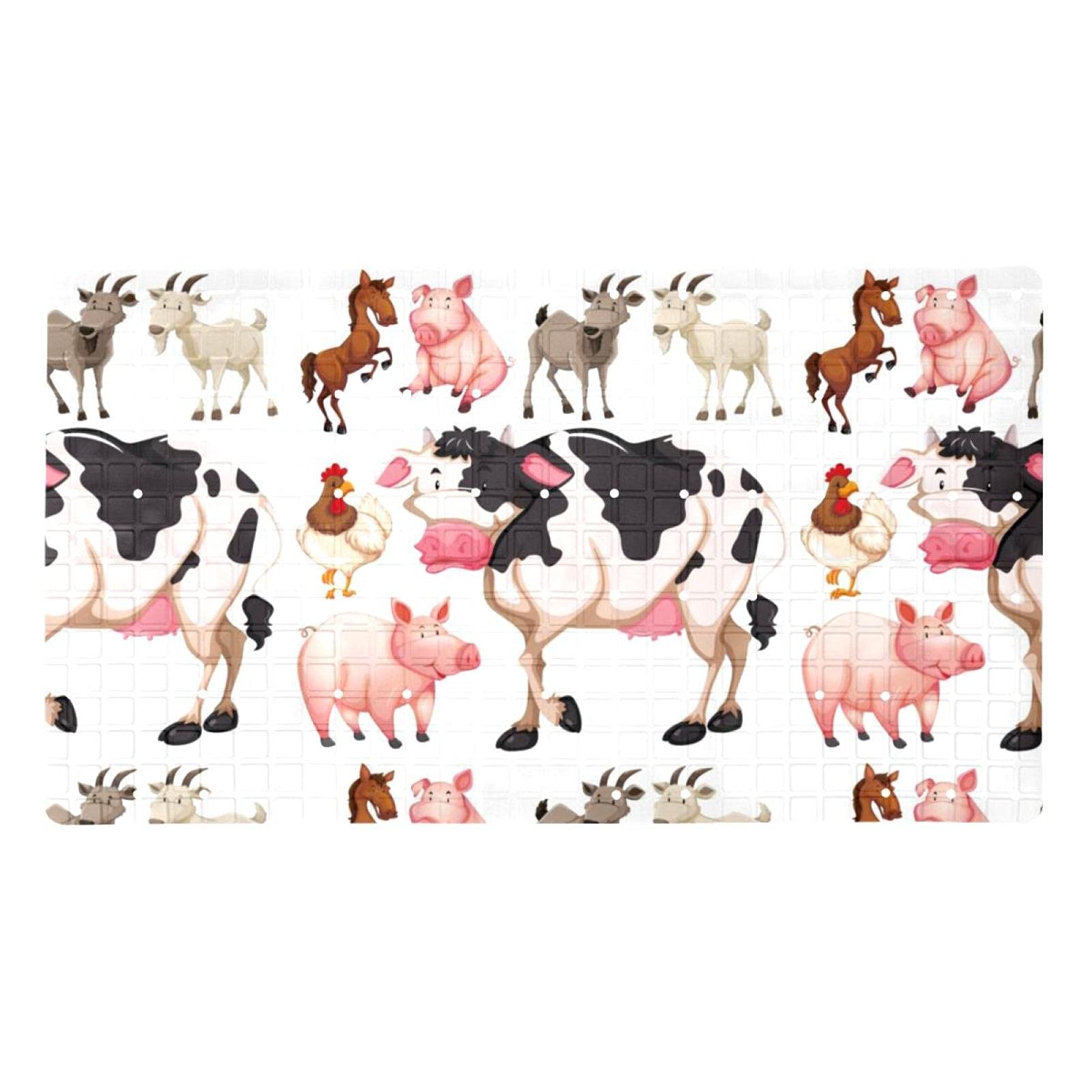 Tapis de salle de bain vache et cochon avec ventouses pour douche et baignoire