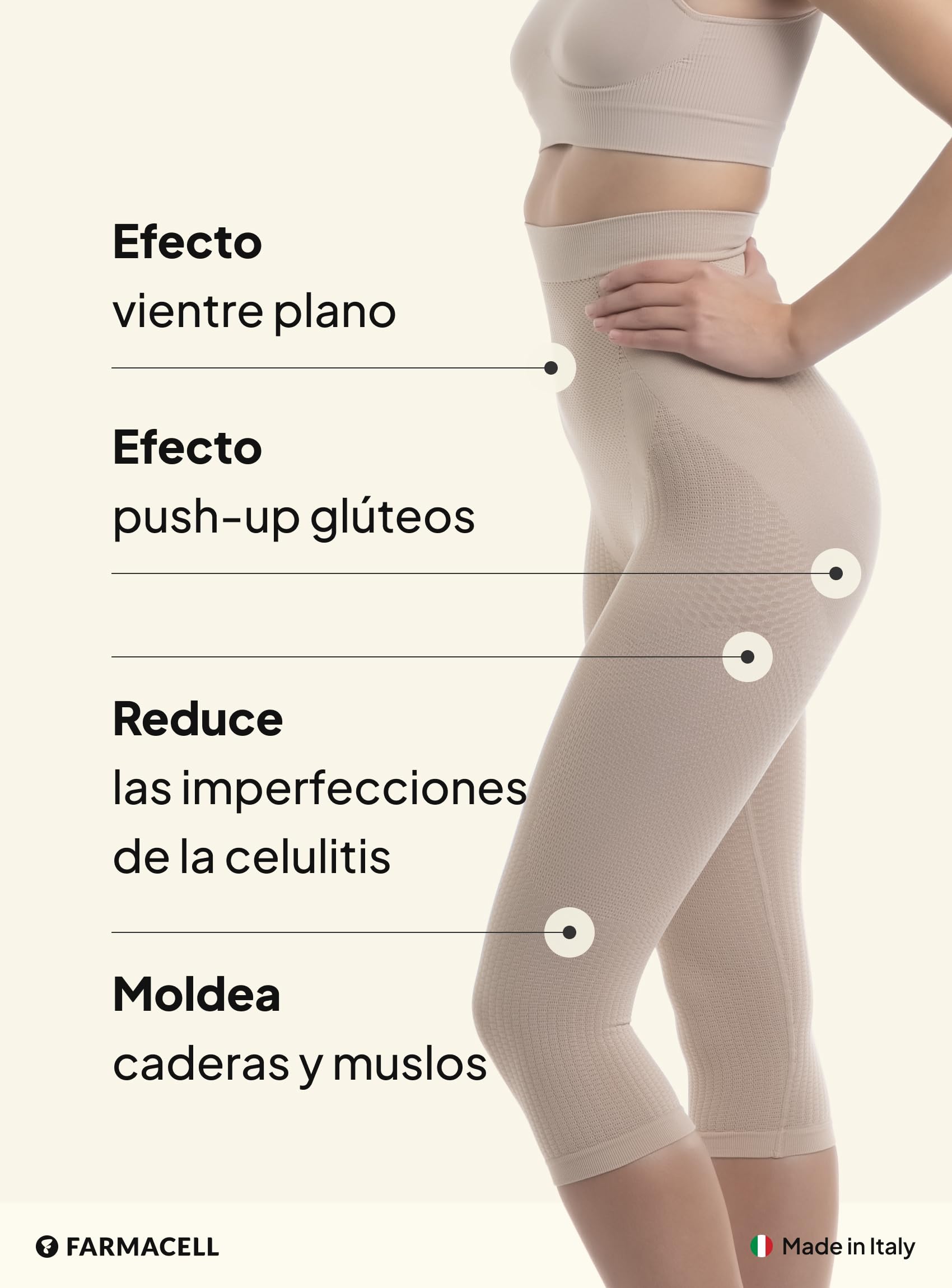 Farmacell Faja Pantalón Capri Mujer Anticelulitis Masaje, Push Up, Vientre Plano, Made in Italy, 323