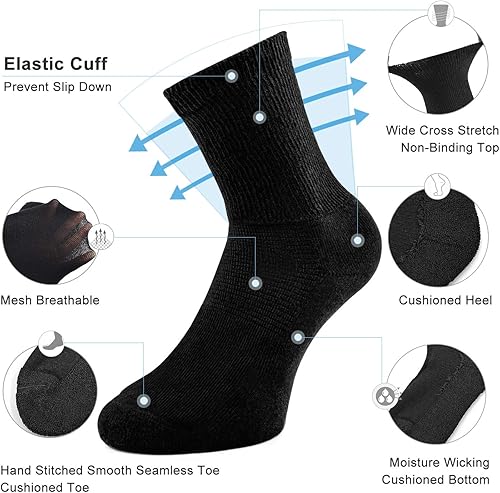 Miniatura 7 de Busy Socks Paquete de 4 calcetines para diabéticos sin encuadernación para hombres y mujeres, calcetines acolchados gruesos de algodón
