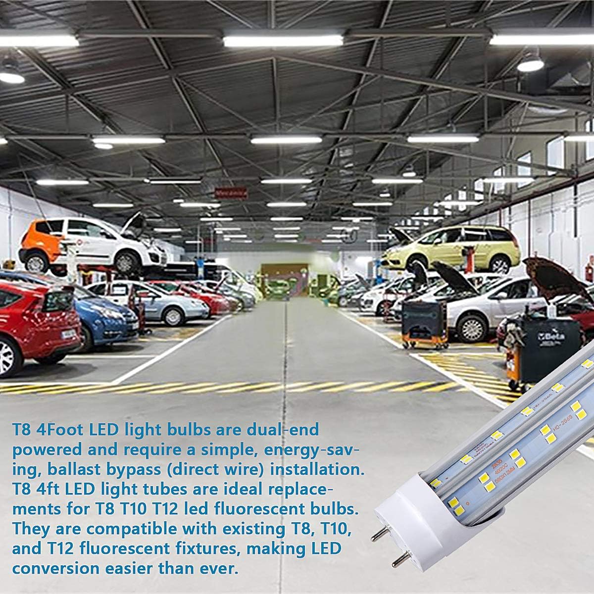 25 PCS-LED Light Tubes 4FT 60W LED Bulbs Light, 384pcs LED Chips, Dual-End Powered, No T8 Ballast, Double Sided Four Row V Shape 270 Degree 7500LM 6500K Clear Cover
