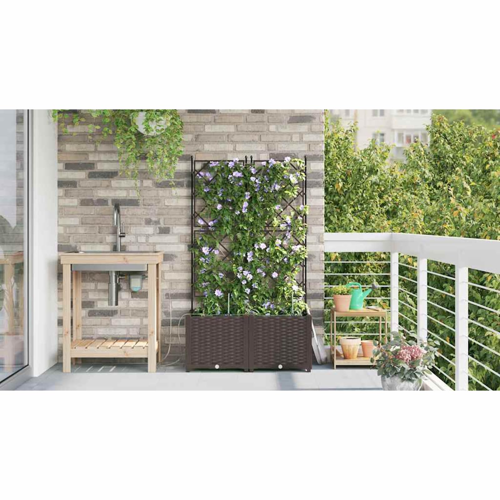 Gecheer Vaso da Giardino con Sistema di irrigazione Automatica, 80 x 40 x 142 cm, plastica, Vaso per Esterno con Auto-irrigazione for Giardino e terrazza