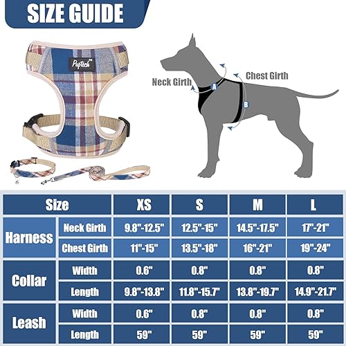 Miniatura 2 de PUPTECK Juego de arnés y collar de correa para perros pequeños y medianos, cachorros y gatos, sin tirones, ajustable, reflectante, de malla suave,