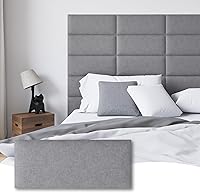 Gorkett Peel & Stick Queen Size Wall Mounted Headboard - 9 Tufted Fabric Panels, Dark Grey, Easy No-Drill Install