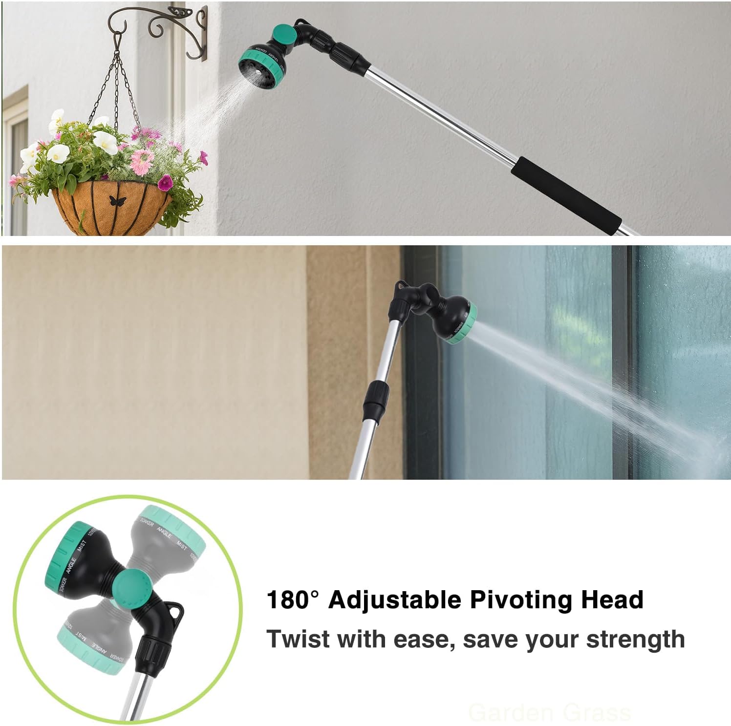 Yesker Watering Wand for Garden Hose, 36-54 Inch Adjustable, 10 Spray Patterns, Sprayer Wand with Pivoting Head, Garden Hose Nozzle with Thumb Flow Control, Ideal for Water Hanging Baskets and Shrubs