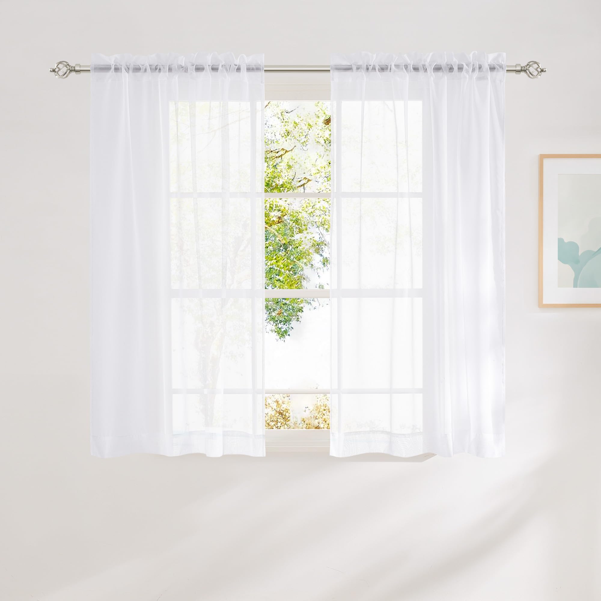 NICETOWN White Sheer Curtains for Bathroom, W42xL54, 2 Panels
