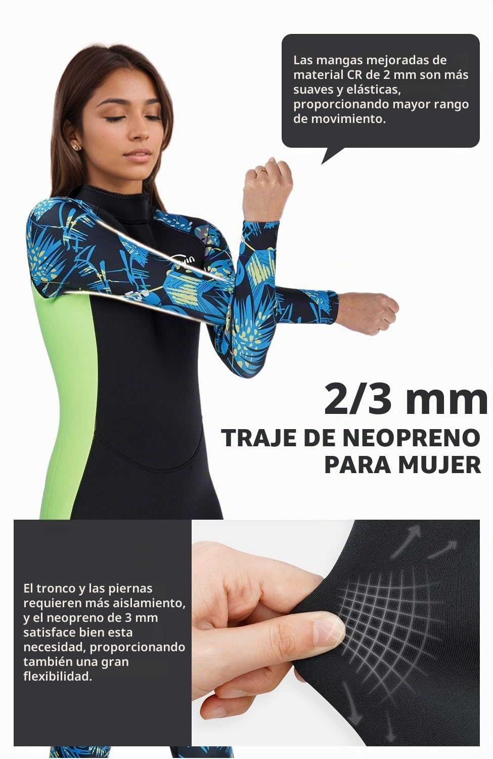 Traje de Neopreno para Mujer, 3/2mm MUTA de Longitud Completa con Cremallera en la Espalda, Traje de Buceo de Neopreno para Mujeres para Buceo, Surf, Snorkel, Kayak, Sup