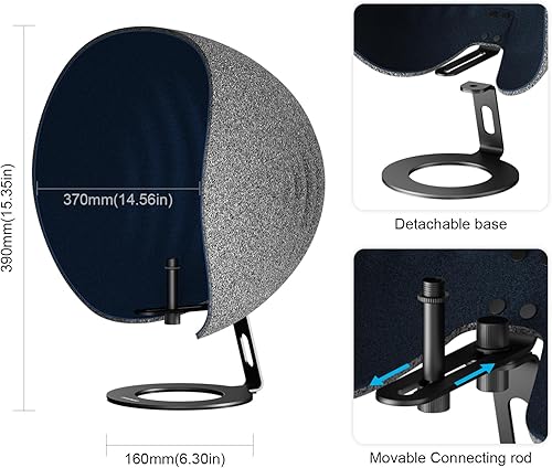 Miniatura 6 de Escudo de aislamiento de micrófono, equipo de estudio de grabación profesional Aokeo 2024, protector de micrófono de estudio de música de 360°,