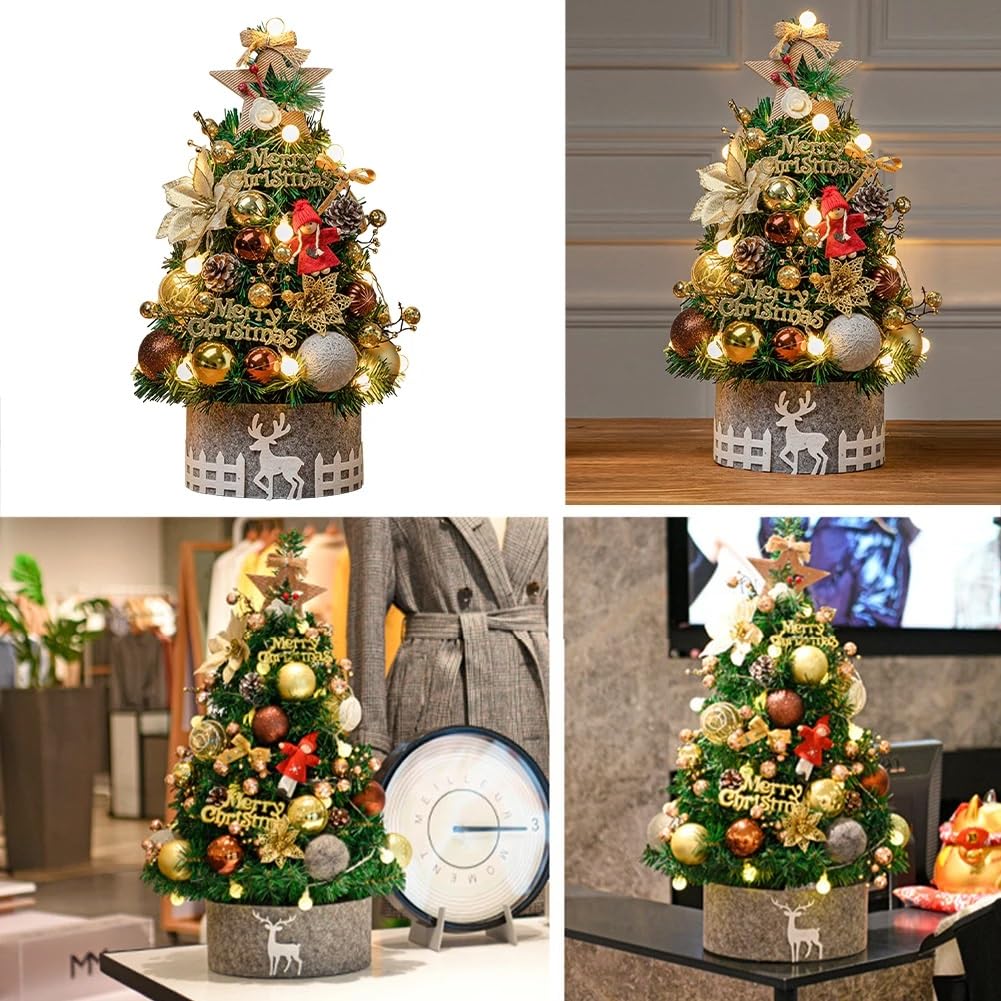 Sapin de Noël Portable 45 cm (17,72 Pouces), idéal for Une Table, Un Bureau, Salle Classe ou Balcon Petits espaces(Gold)