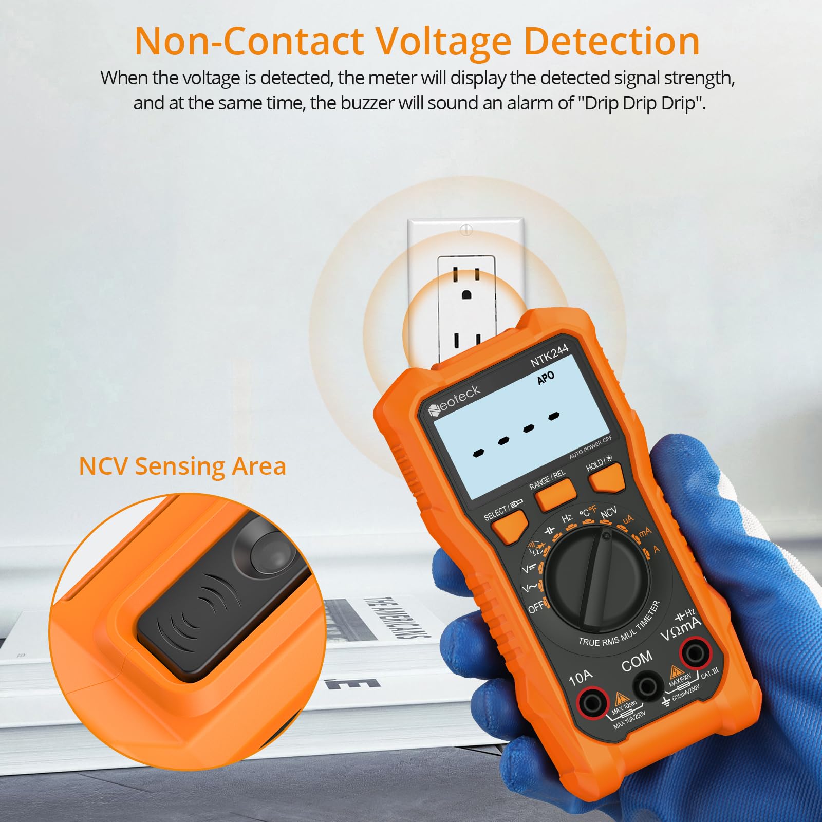 Neoteck Multimetro Digital 6000 Conteos Polímetro Digital TRMS Auto Rango NCV Tester Electricista para CA/CC Corriente Tensión Resistencia Capacitancia FrecuenciaTemperatura