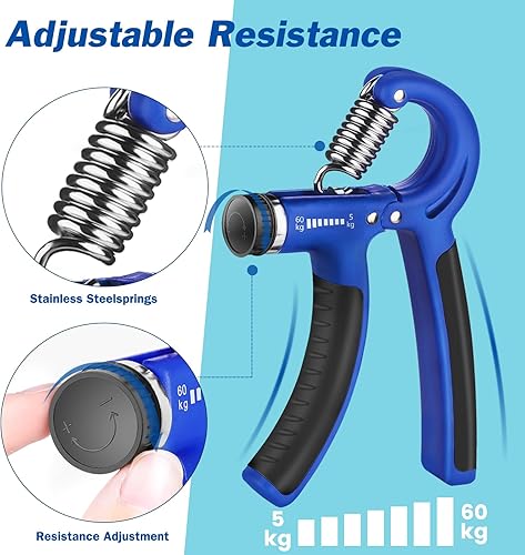Miniatura 9 de Entrenador de fuerza de agarre, fortalecedor de agarre de mano con resistencia ajustable de 11-132 libras (11.0-132.3 lbs), fortalecedor de