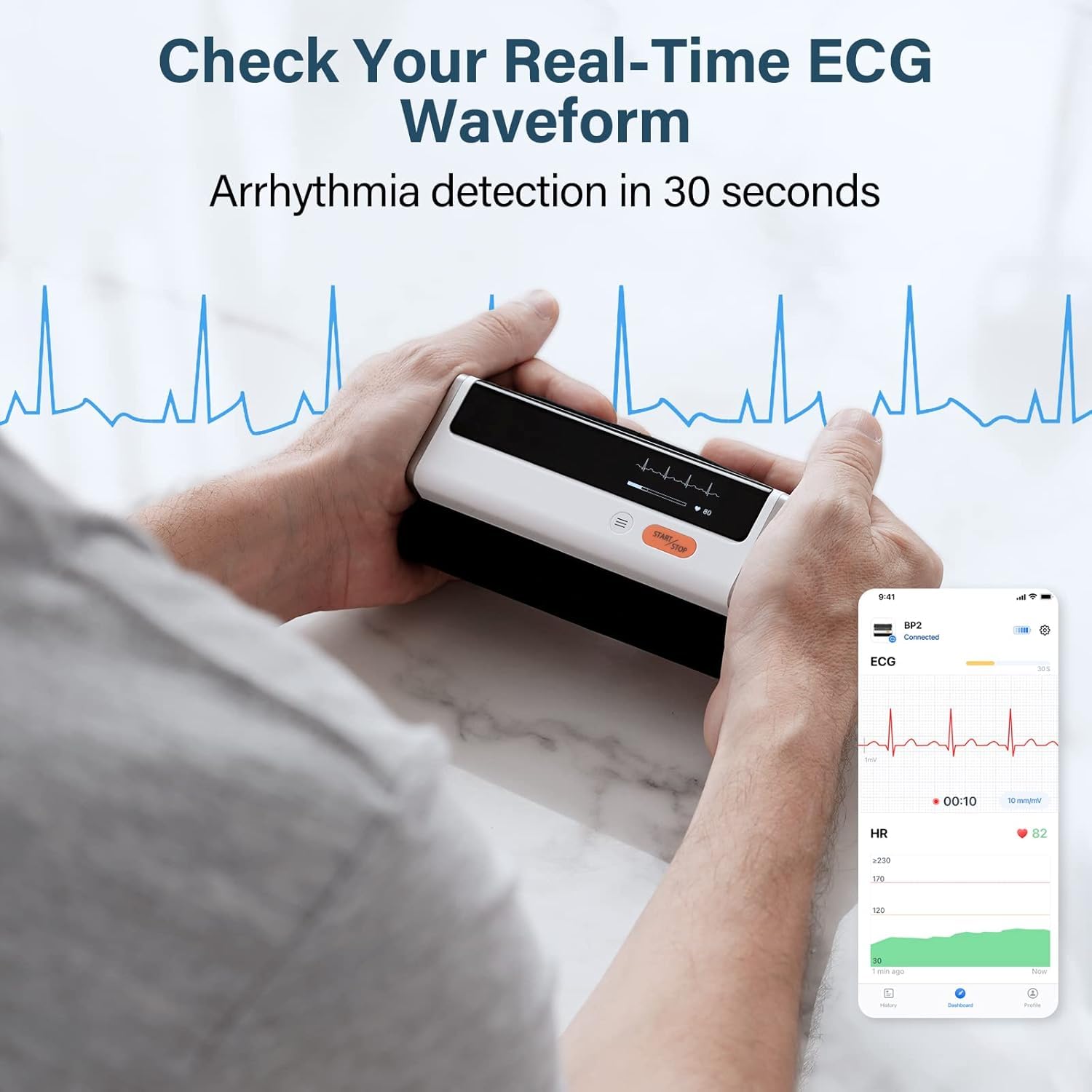CheckMe Armfit Plus Blutdruckmessgerät Oberarm Bluetooth mit EKG,Analyse des EKG-Berichts,30S Messung von Blutdruck,EKG,Herzfrequenz,Multi User Management,Blutdruck Messgerät mit App für Android/iOS