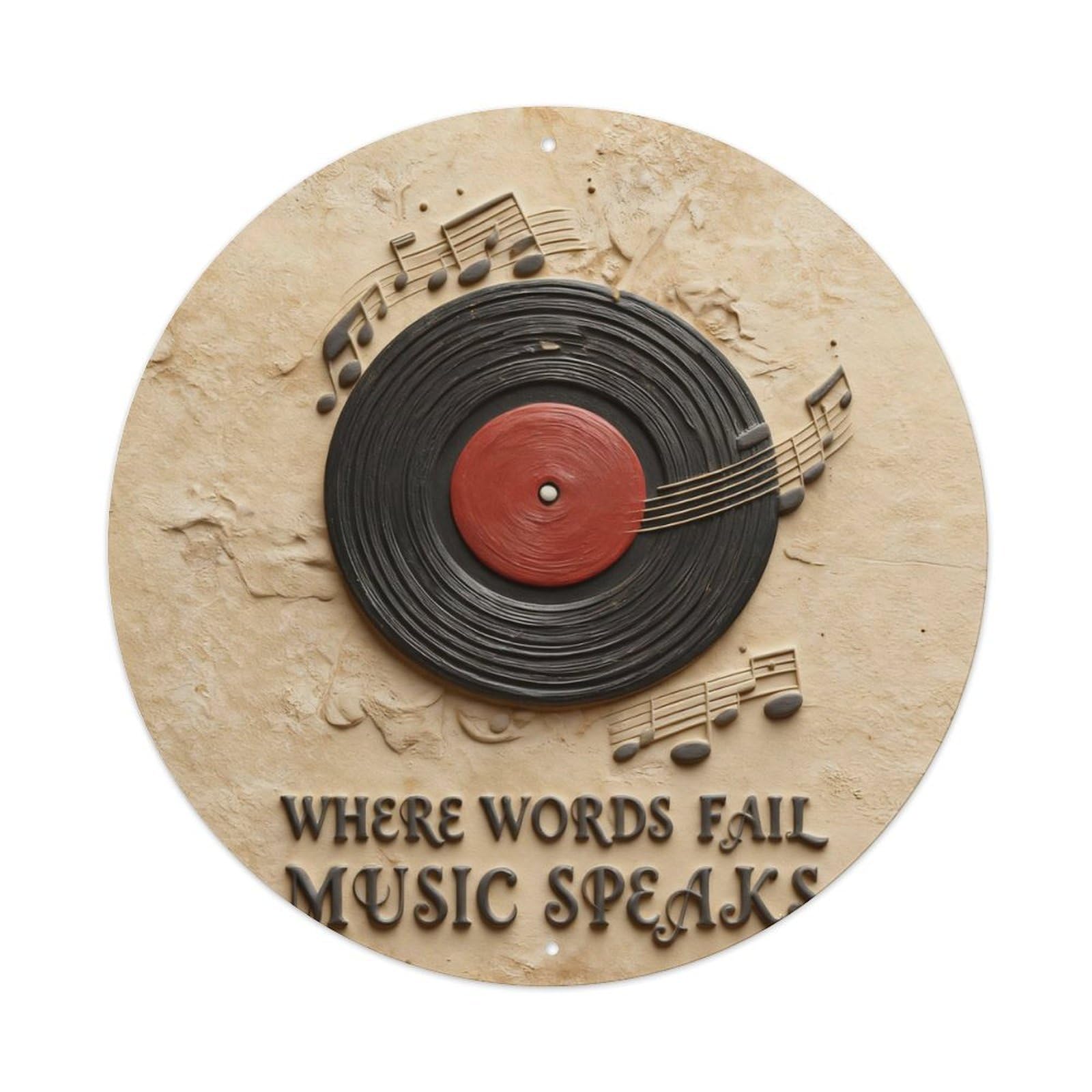 Vinyl Record With Musical Notes And Text Round Metal Tin Sign Vintage Wall Decor, Bar Garage Cafe Kitchen Home Wall Art Poster 8x8inches