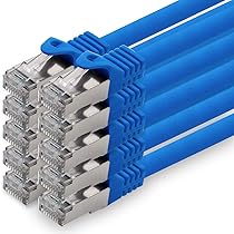 1aTTack.de 0,25m – blu – 10 pezzi – CAT.7 Cavi di Rete (Set) CAT7-10000 MBit, s S-FTP doppia schermatura PIMF 600MHz 4x2xAWG26 ,  7 CU rame non contiene alogeni compatibile con CAT5e CAT6 CAT 6a Cat8