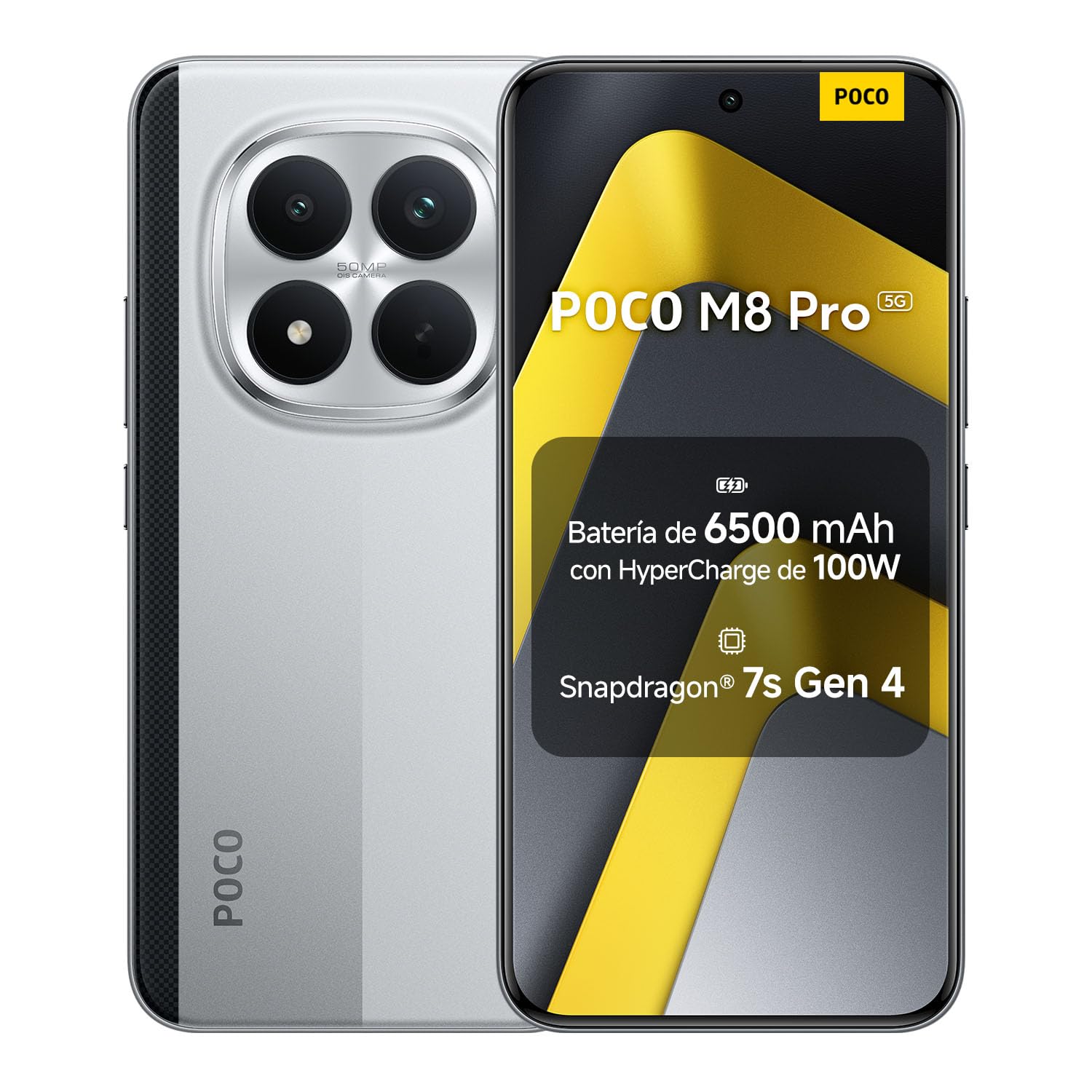 XIAOMI POCO M8 Pro 5G Smartphone de 12+512GB Plata Pantalla de 6,83″ 1.5K | Pantalla de 6,83″ 1.5K AMOLED, Snapdragon 7s Gen 4, cámara de 50MP, Hypercharge 100W, Batería de 6500mAh