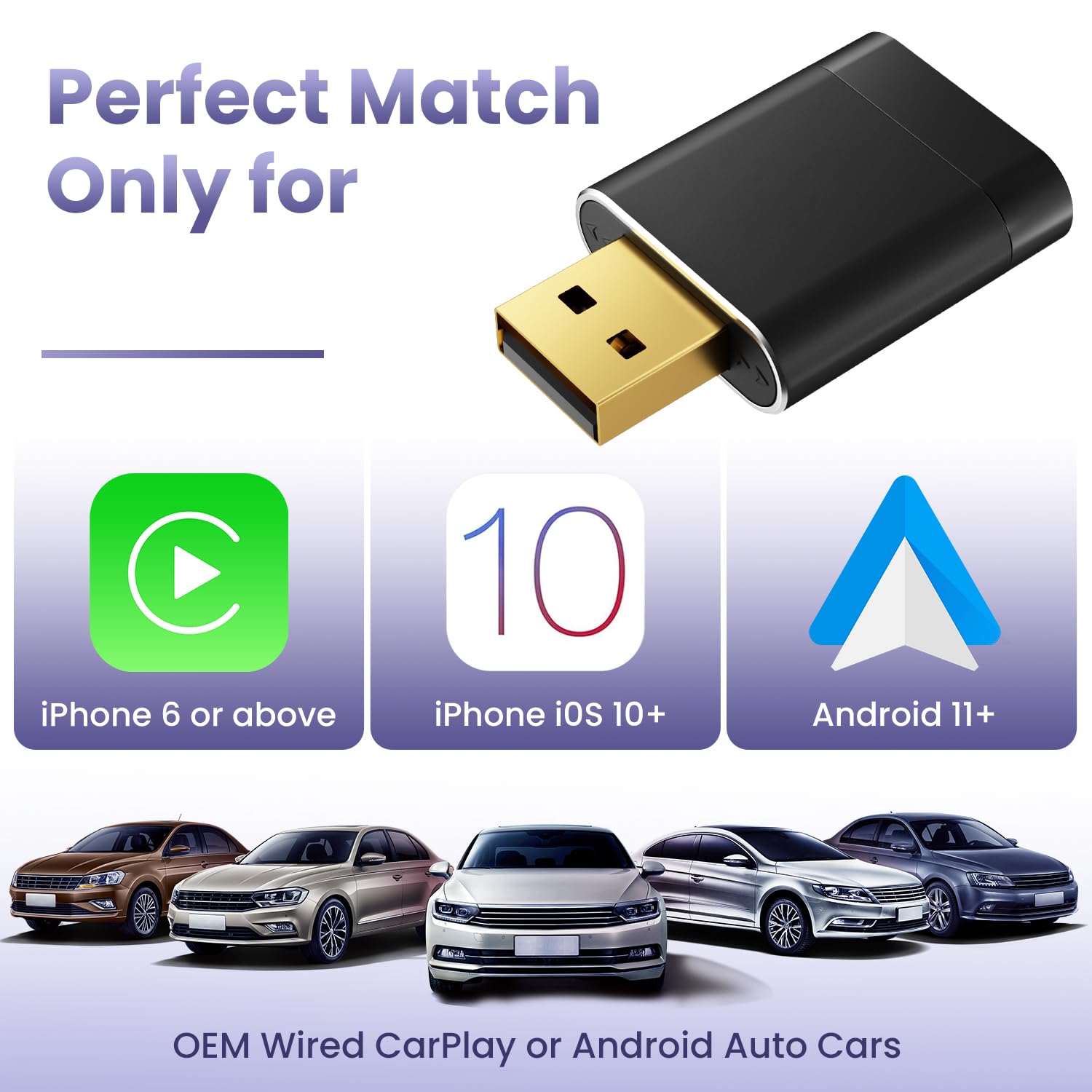 Mini Wireless CarPlay Adapter for Apple & Android Auto, Easy to Use Bluetooth Dongle with Fast Stable Connection, Converts Wired to Wireless Car Play Adapter, for Cars from 2016 with USB-A/C — view 9