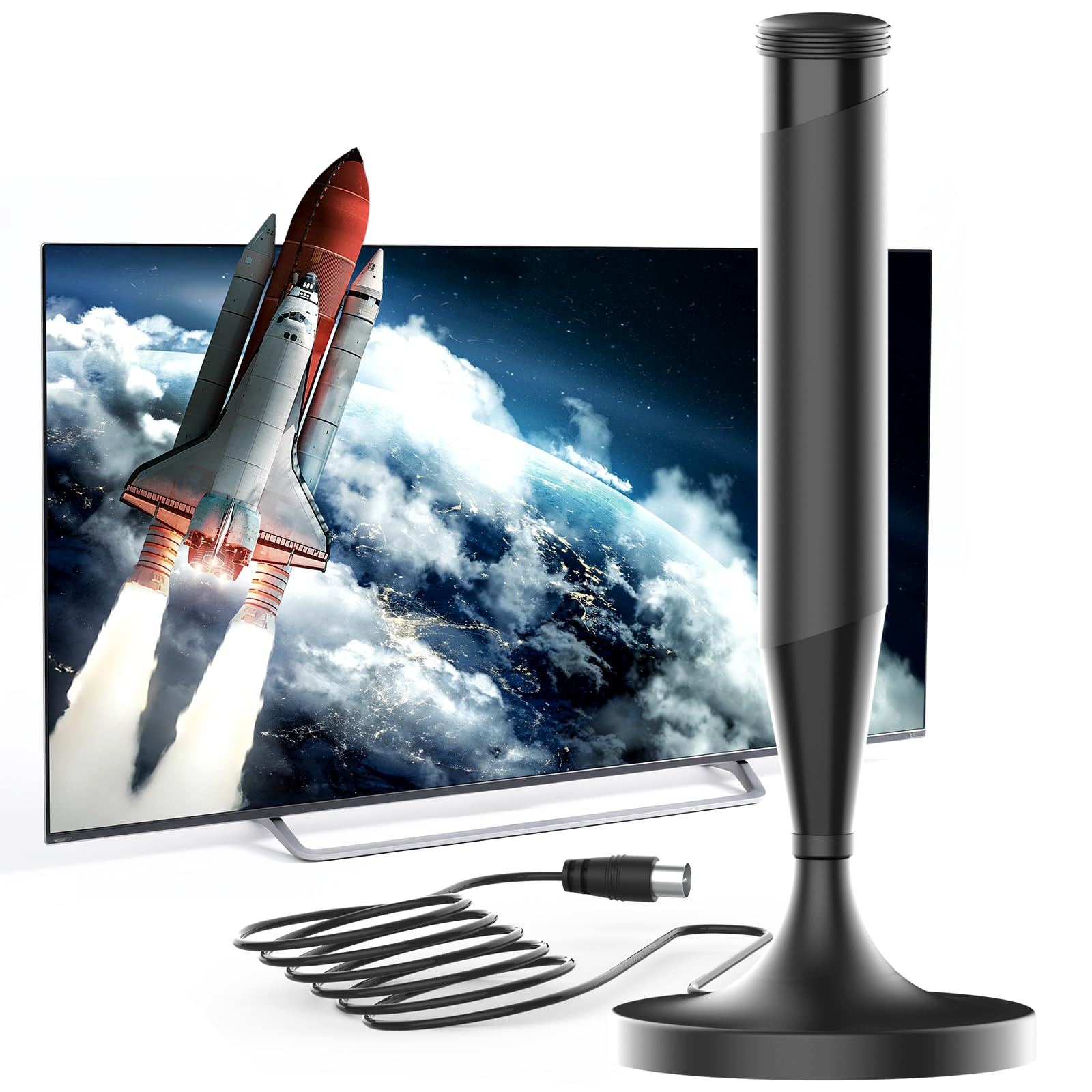 TV Antenna Indoor – Digital Indoor HDTV Aerial with Magnetic Base – 360° Reception Free Broadcast Channels – Universal Antenna for Smart TV, Supports