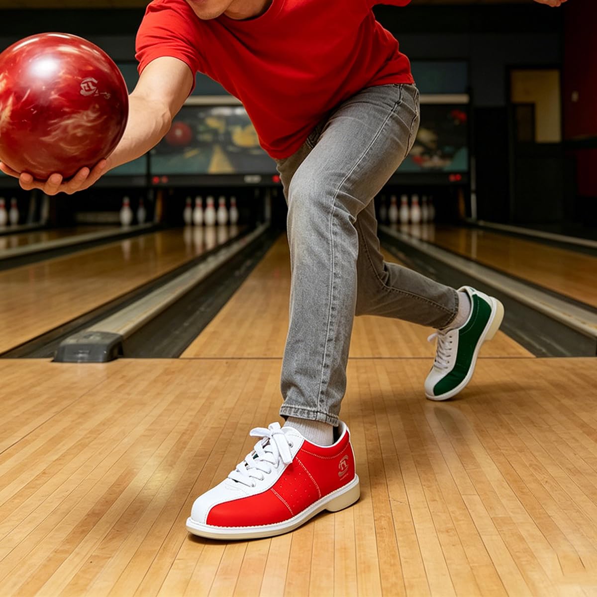 Herren Bowlingschuhe Atmungsaktiver Leder Bowlingschuhe Leichte Große Größe