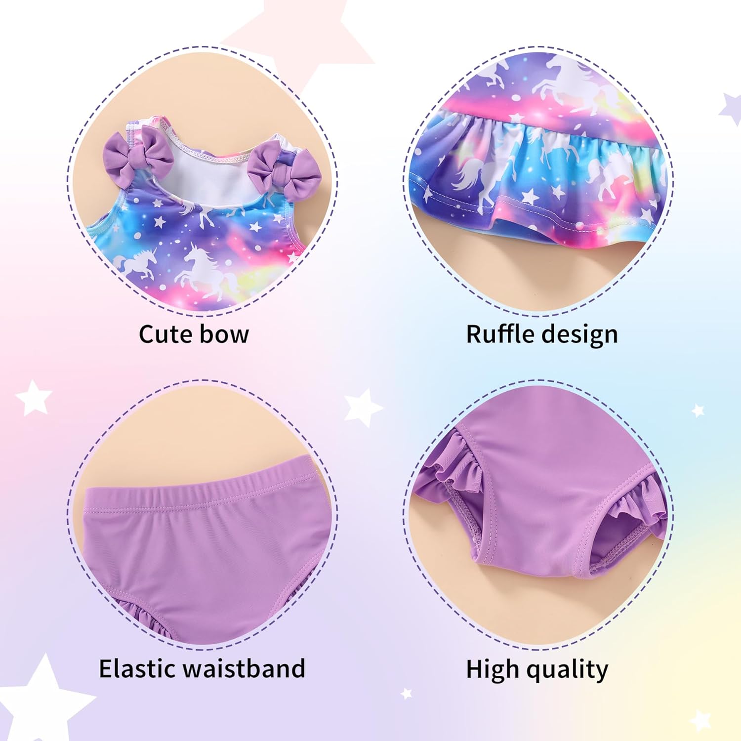 Happy Town Toddler Swimsuit Baby Girl Bathing Suit Sleeveless Bow Floral Bikini Top Ruffle Shorts with Hat Beach Swim Wear - Image 4