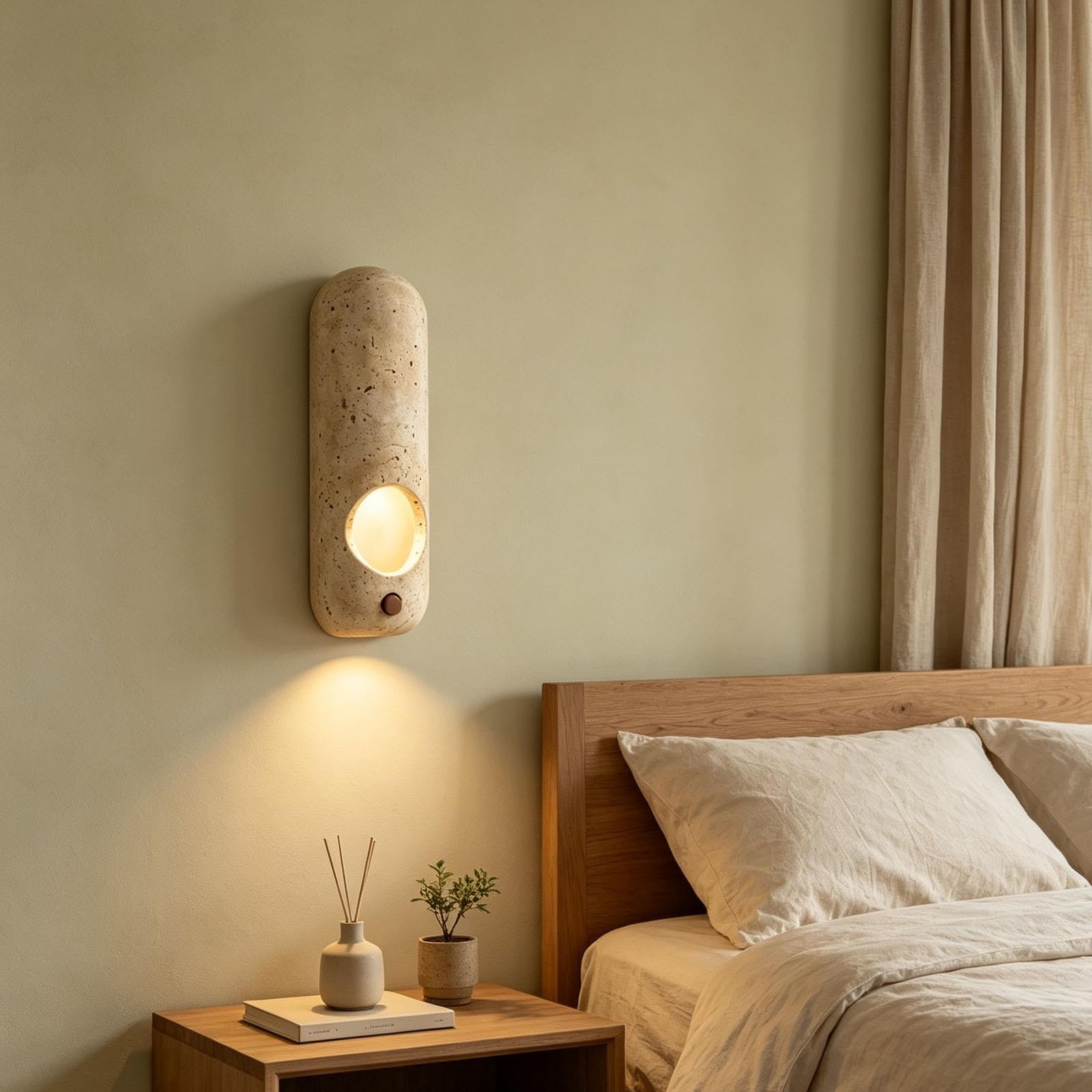 Lampada da parete in travertino in stile giapponese G9 a forma di capsula