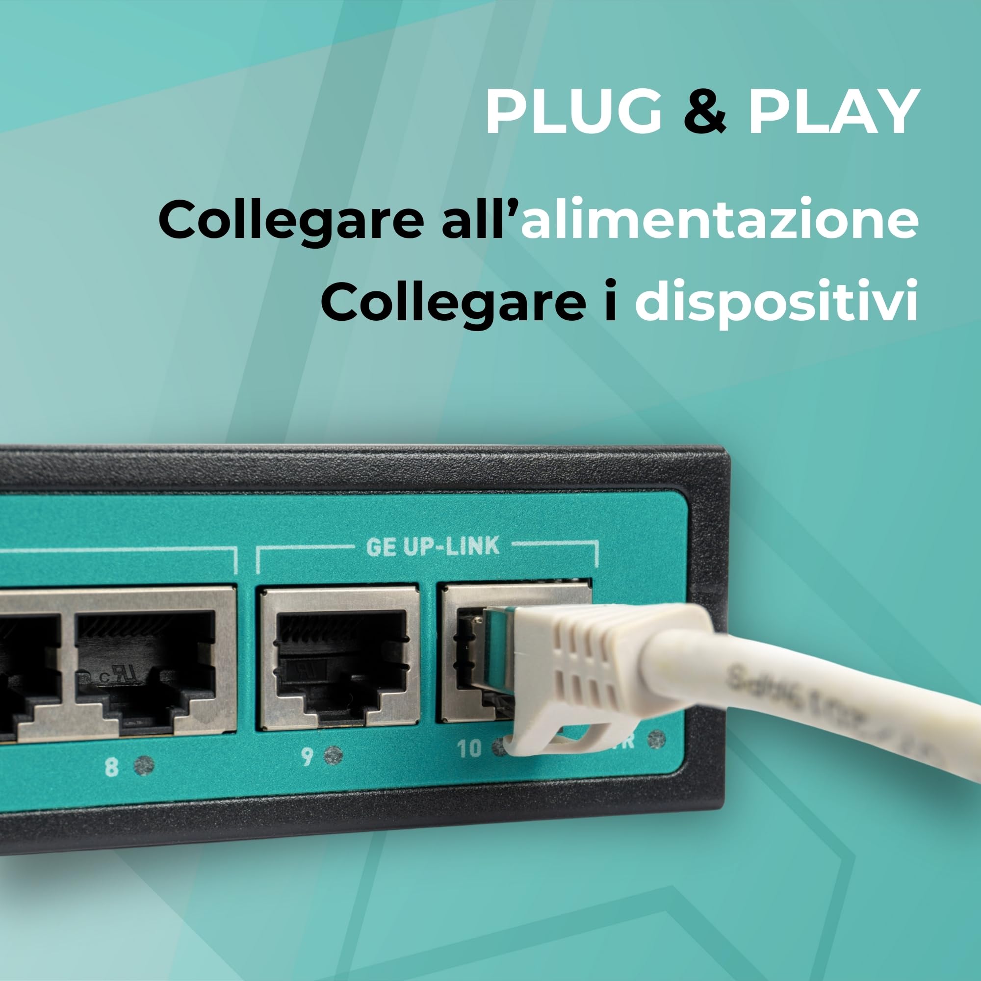Switch 8 Porte Gigabit PoE + 2 Uplink, 150W, VLAN, Estensione Fino a 250m, Plug & Play, Ideale per Videosorveglianza e Reti Aziendali (SW-UG8P2L-069)