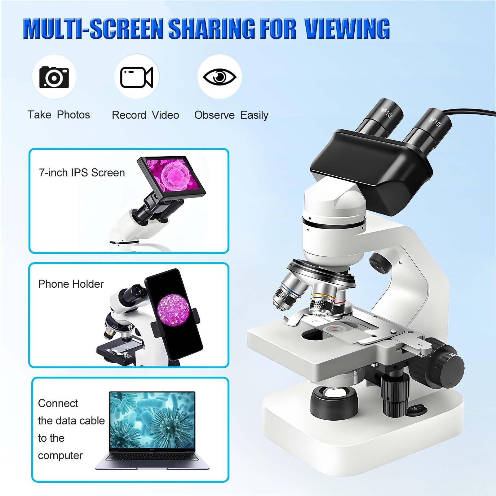 Microscopio binocular de laboratorio con pantalla HD y salida USB, ideal para universidad, escuela de medicina y aplicaciones de enseñanza de investigación