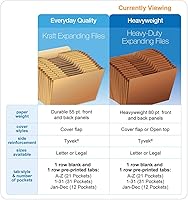 Vista 7 de Globe Weis Globe-Weis/Pendaflex Heavy Duty 31-Pocket Expanding File with Flap, 1-31 Index, Letter Size, Brown, (R117DLHD)