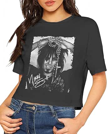 Houhui Nikki-Sixx Women Crop Tops Short Sleeves Lumbar Belly Tee Black