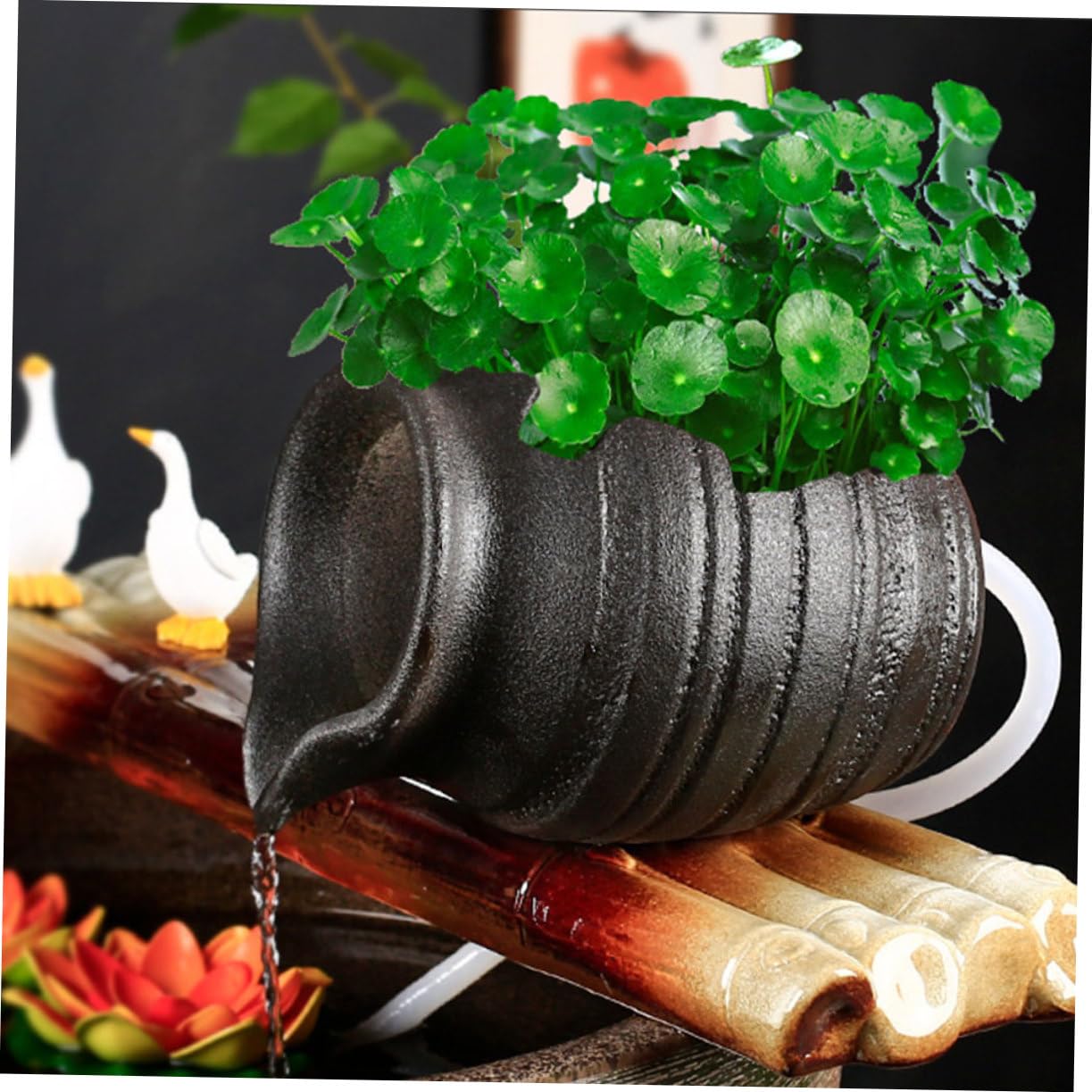 Happyyami Pot De Fontaine en Céramique avec Cascade Circulante Décorative pour Aquarium Jardin Intérieur Et Extérieur Relaxant 5.31X3.94X3.94In