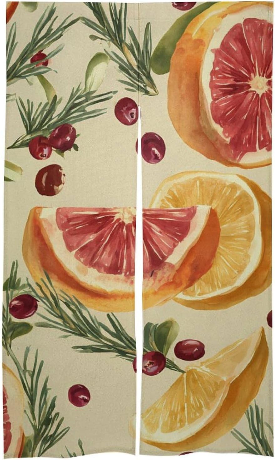 Lemon Grapefruit Rosemary Doorway Curtain Insulated Room Divider Drapes | white linen,privacy curtains